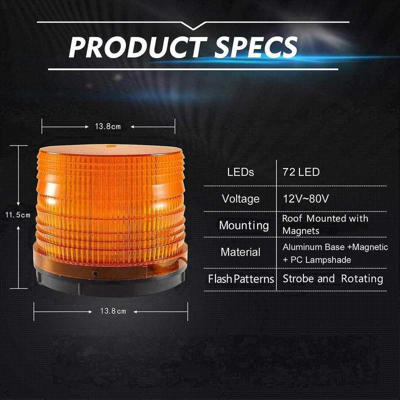 72 LED Strobe Light Amber Warning Lights Super Bright Emergency Warning Flash Beacon Light with 12V