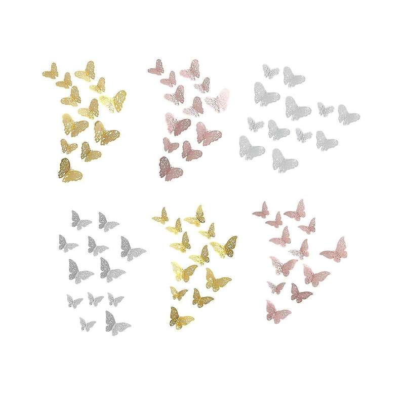 72 Pcs Butterfly Party Decor for Crafts,3 Sizes 3 Colors 2 Styles,3D Butterfly Wall Decor,Wall Stick