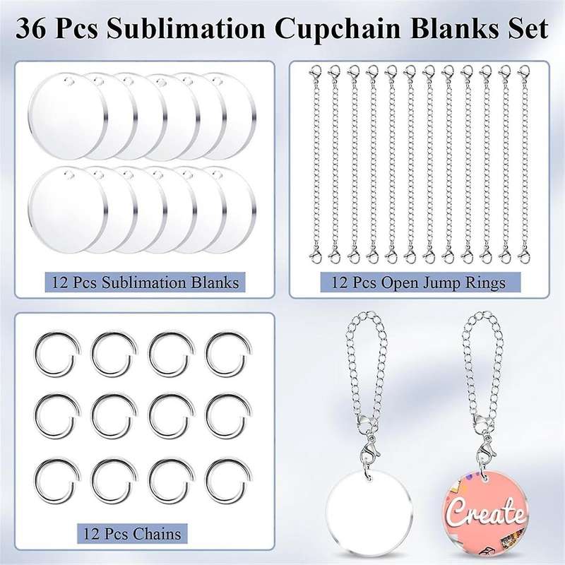 72PCS Sublimation Charm Accessories for Cup Name ID Charm for Tumbler Cup MDF Single Side Sublimati