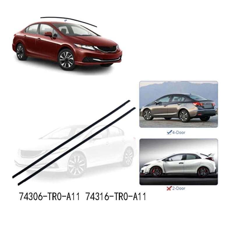 74306-TR0-A11 2PCS Left Right Car Roof Moulding Trims for 4 Door 2012-2015 74316-TR0-A11