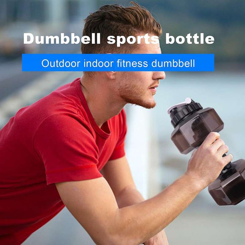 75 Oz (2.2 L) Dumbbell Shaped Water Bottle Big Capacity Free Flip Top Leak Proof Lid Black