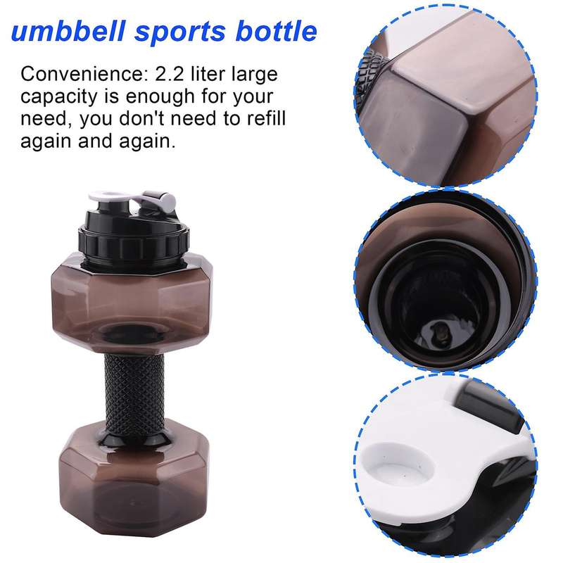 75 Oz (2.2 L) Dumbbell Shaped Water Bottle Big Capacity Free Flip Top Leak Proof Lid Black