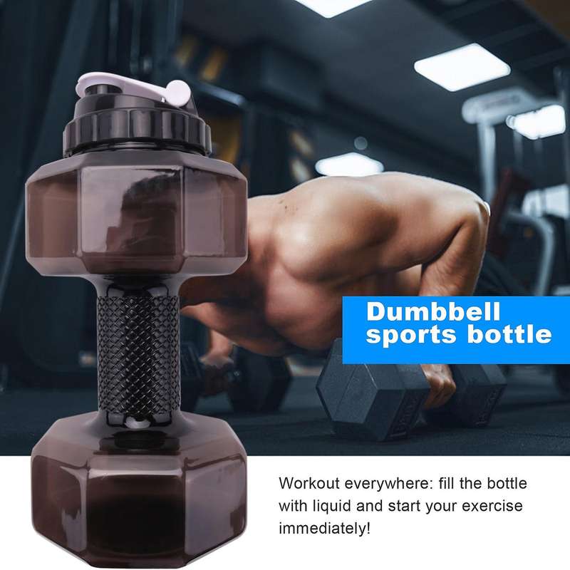 75 Oz (2.2 L) Dumbbell Shaped Water Bottle Big Capacity Free Flip Top Leak Proof Lid Black