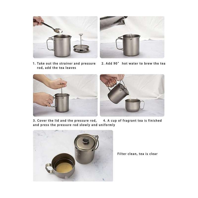 750ml Pure Titanium Coffee Cup Portable Mug French Press Coffee Pot with Stainless Steel Strainer T