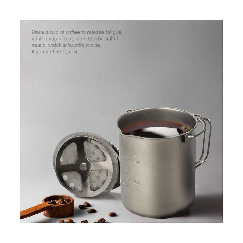 750ml Pure Titanium Coffee Cup Portable Mug French Press Coffee Pot with Stainless Steel Strainer T
