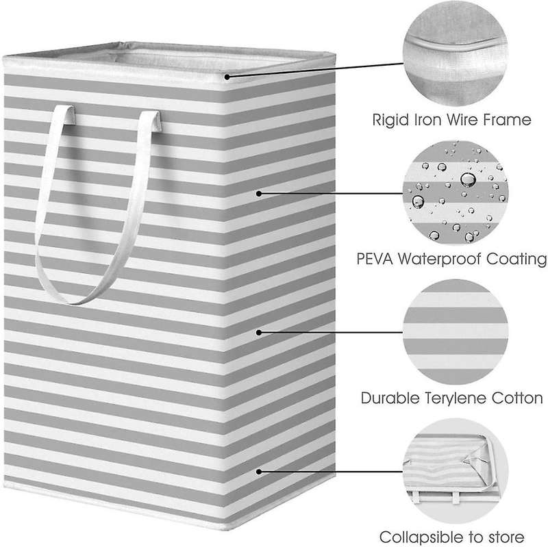 75L Large Laundry Basket Foldable Toys Storage Bag with Handle -Gray