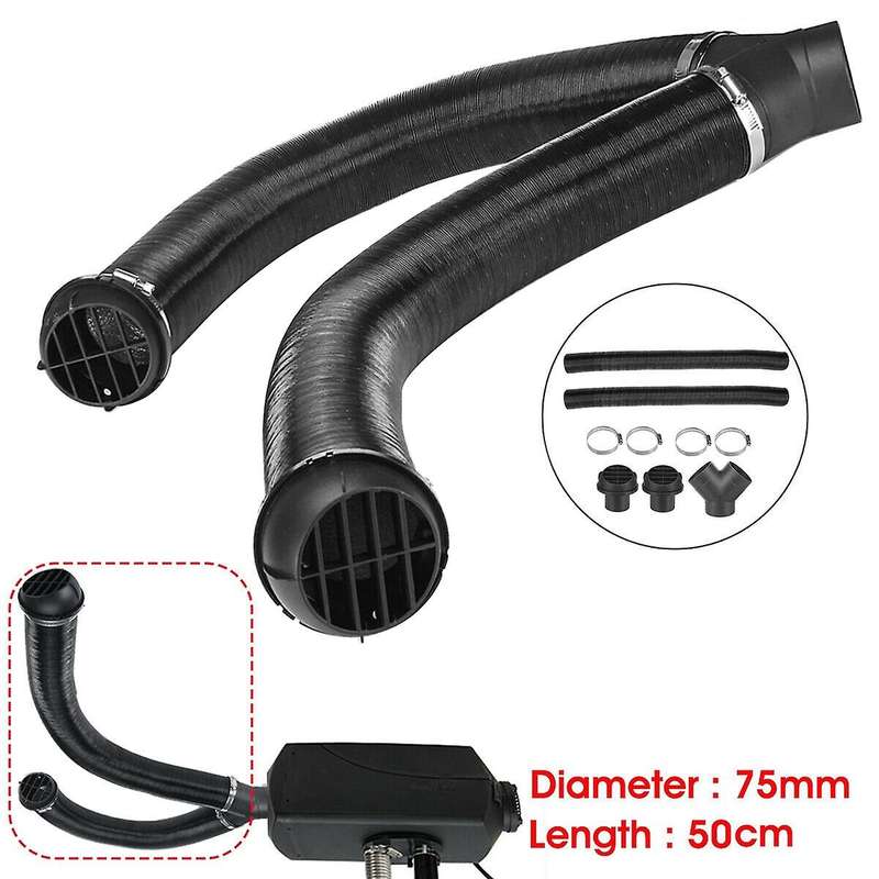 75mm Car Auto Heater Pipe Duct Y Piece Warm Air Outlet Vent Hose Clips Set for Parking Heater Ebers