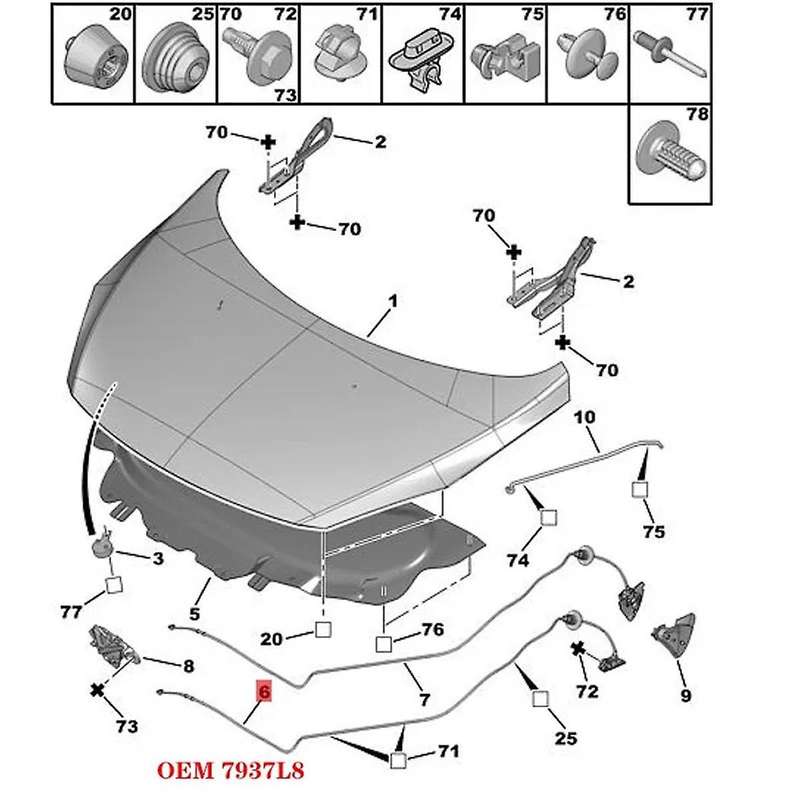 7937L8 Car Hood Manual Opening Controller Engine Cover Cable Manual Bonnet Control for 307 CC SW C8