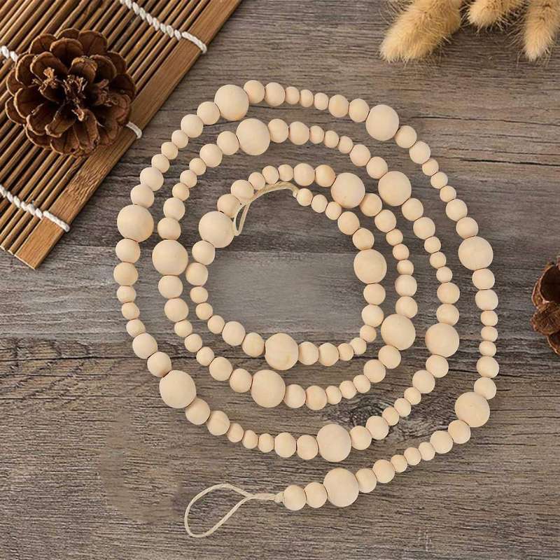 7ft Wooden Beaded Garland Farmhouse Home Decor Rustic Country Natural Holiday Christmas Tree Garlan