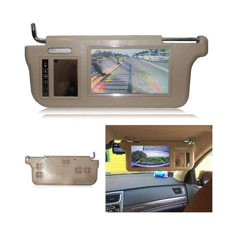 7Inch Beige Car Right Sun Visor Rear View Mirror Screen LCD Monitor 2 Channel Video