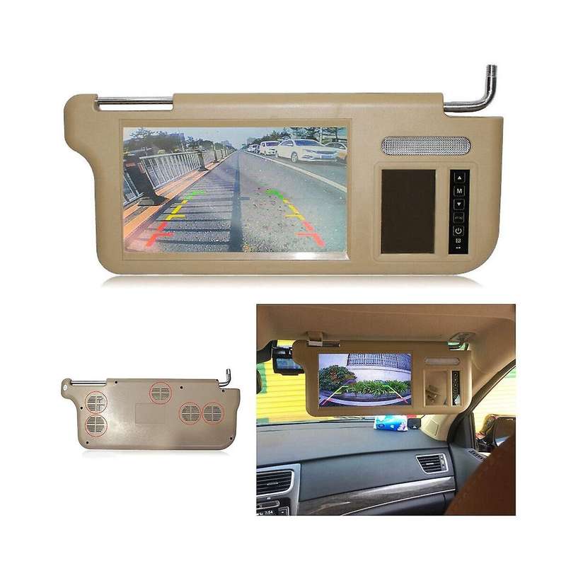 7Inch Beige Car Right Sun Visor Rear View Mirror Screen LCD Monitor 2 Channel Video