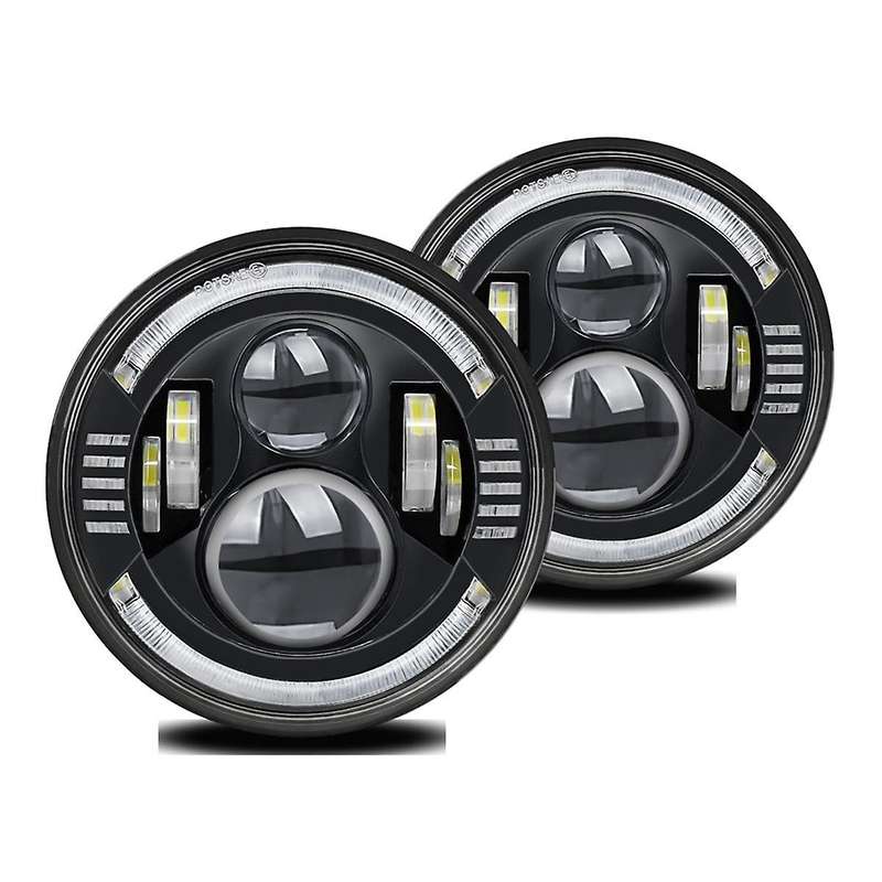 7in Round Led Halo Headlights with Hi/low Beam Amber/blue Led Head Light Lamp Offroad Eyes for Wran