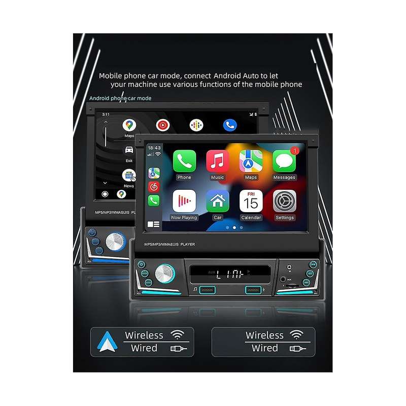 7inch Car Electric Telescopic Screen Wireless Carplay Android Auto Car Portable Radio Bluetooth Mp5