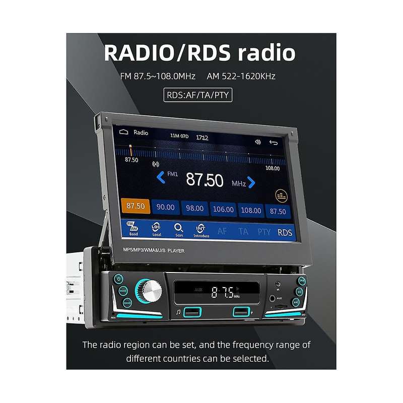 7inch Car Electric Telescopic Screen Wired Carplay Android Auto Car Portable Radio Bluetooth Mp5 Fm