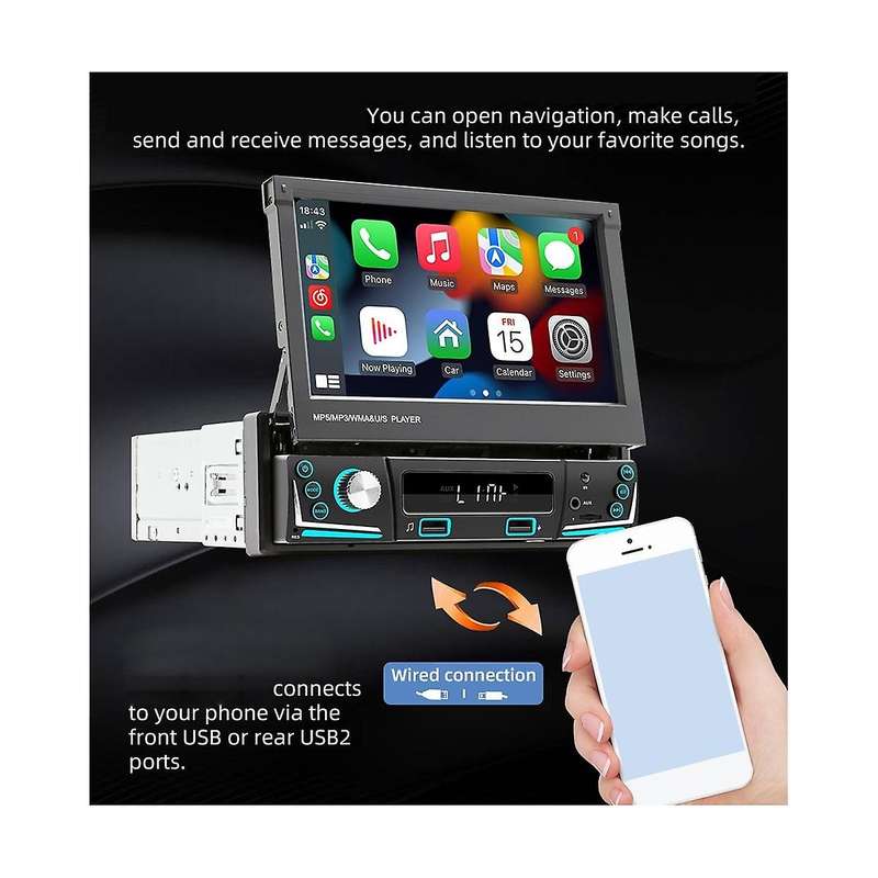 7inch Car Electric Telescopic Screen Wired Carplay Android Auto Car Portable Radio Bluetooth Mp5 Fm
