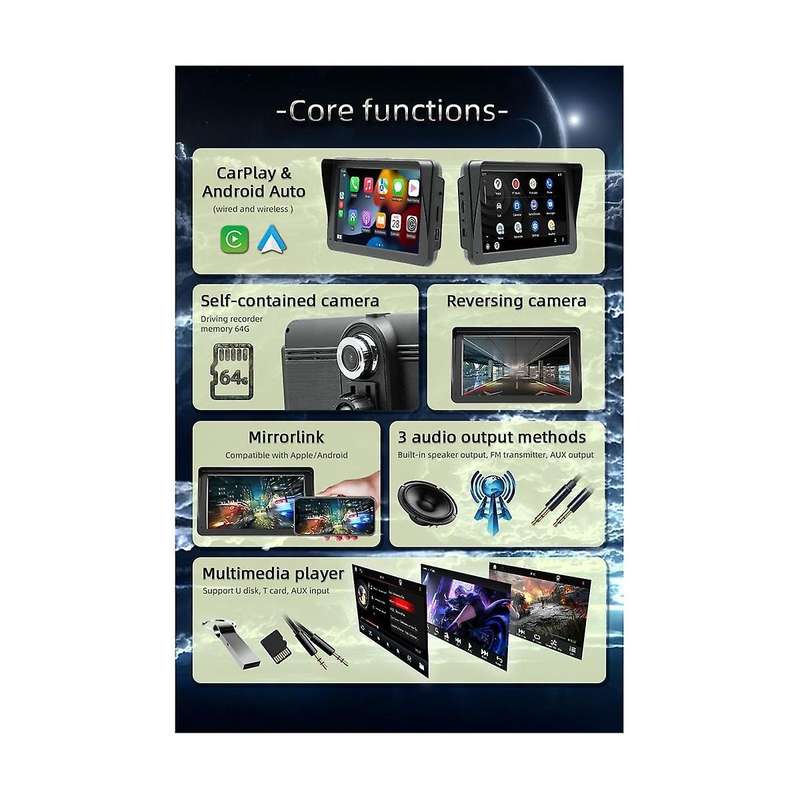 7inch Car Radio with Dashcam, Dash Mount Carplay & Android Auto, Car Stereo Bluetooth, Mirror Link,