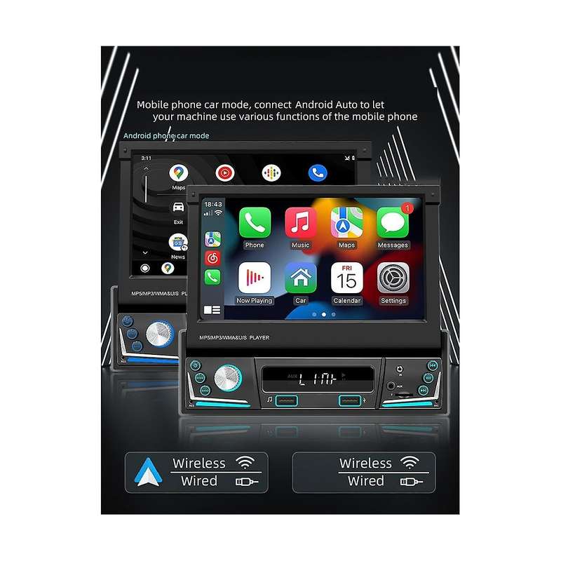 7inch Car Manual Telescopic Screen Wireless Carplay Android Auto Car Portable Radio Bluetooth Mp5 F