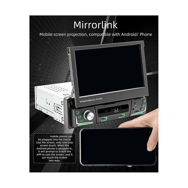 7inch Car Manual Telescopic Screen Wireless Carplay Android Auto Car Portable Radio Bluetooth Mp5 F