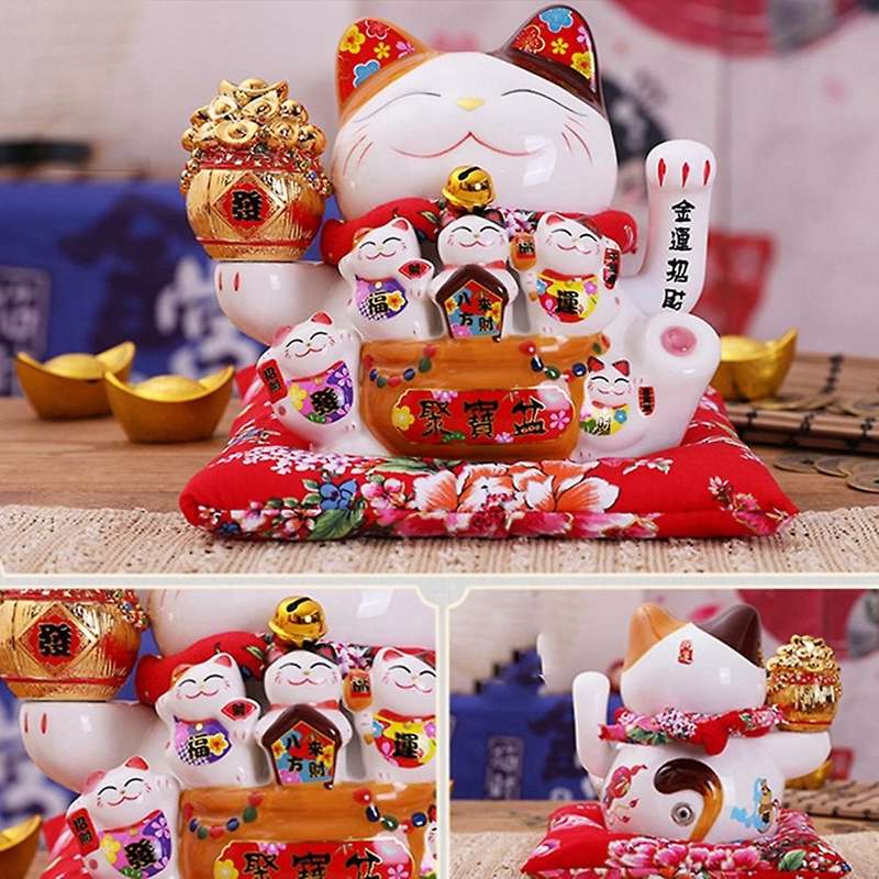 7inch Ceramic Beckoning Cat Maneki Neko Ornament Feng Shui Decoration Swing Lucky Cat,c
