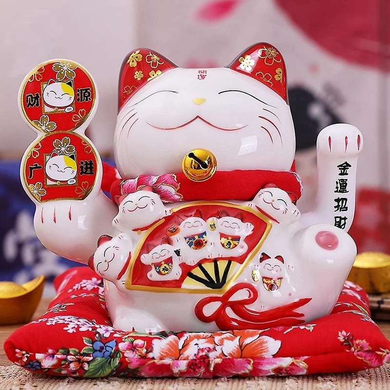 7inch Ceramic Beckoning Cat Maneki Neko Ornament Feng Shui Decoration Swing Lucky Cat,c