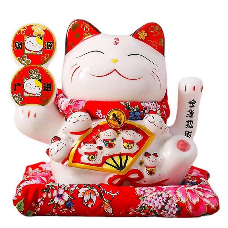 7inch Ceramic Beckoning Cat Maneki Neko Ornament Feng Shui Decoration Swing Lucky Cat,c