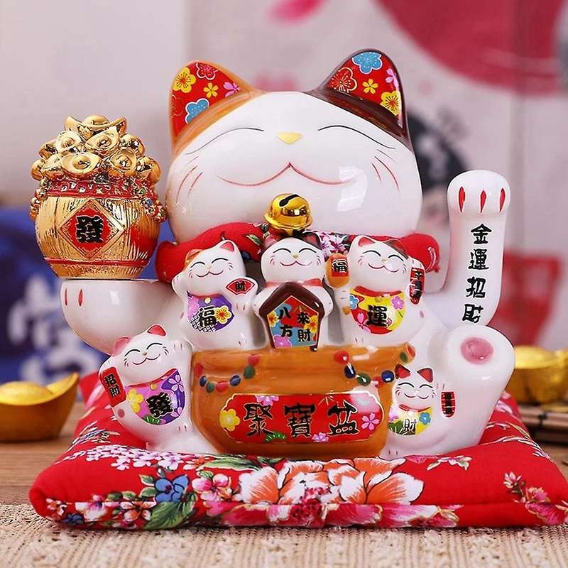 7inch Ceramic Beckoning Cat Maneki Neko Ornament Feng Shui Decoration Swing Lucky Cat,c