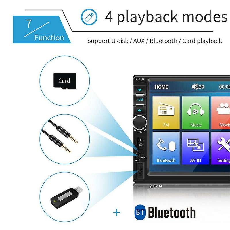 7Inch Double 2 DIN Car MP5 Player Bluetooth Press Screen Stereo GPS Navigation Radio with Rear View