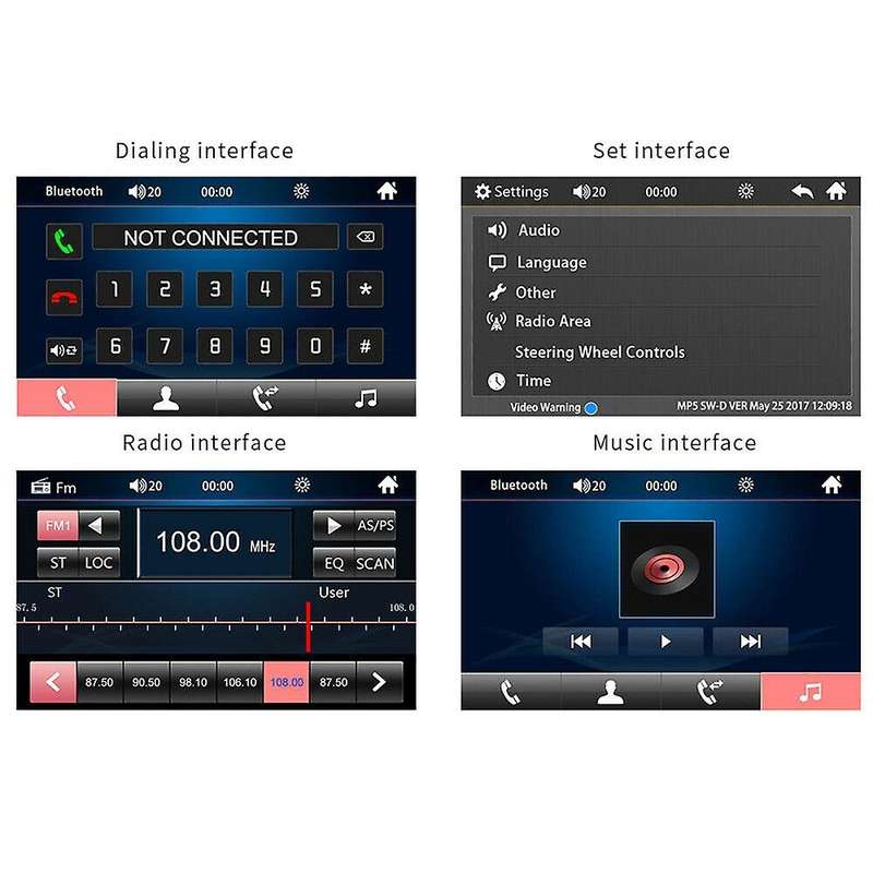 7Inch Double 2 DIN Car MP5 Player Bluetooth Press Screen Stereo GPS Navigation Radio with Rear View