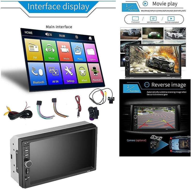 7Inch Double 2 DIN Car MP5 Player Bluetooth Press Screen Stereo GPS Navigation Radio with Rear View