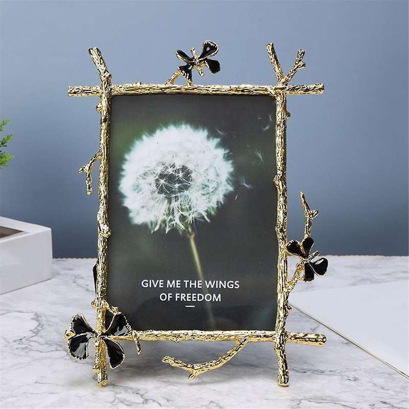 7inch Nordic Vintage Metal Butterfly Photo Frame Family Portrait Nightstand Desktop Square Gold Pict