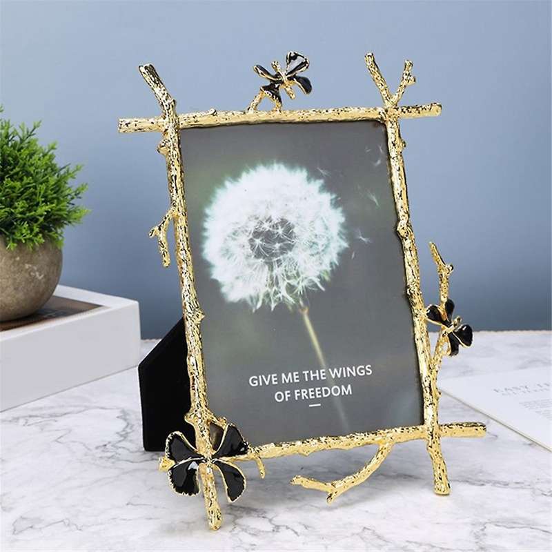 7inch Nordic Vintage Metal Butterfly Photo Frame Family Portrait Nightstand Desktop Square Gold Pict