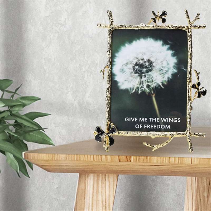 7inch Nordic Vintage Metal Butterfly Photo Frame Family Portrait Nightstand Desktop Square Gold Pict