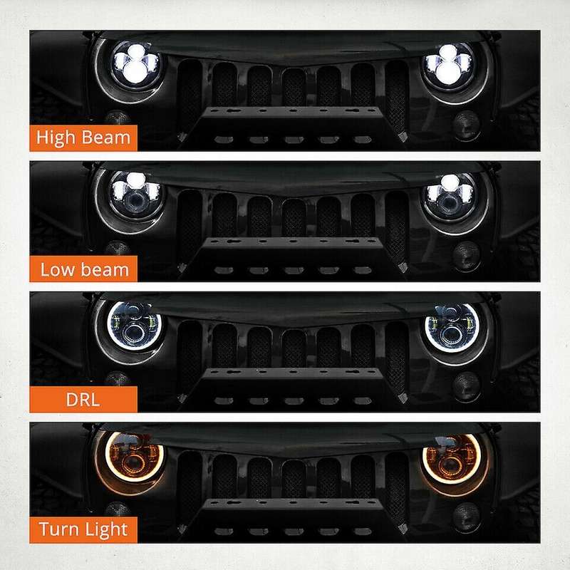 7-Inch LED Headlights, Near and Far Light, Turn Signal Angel Eye Aperture, Suitable for JK JL TJ CJ