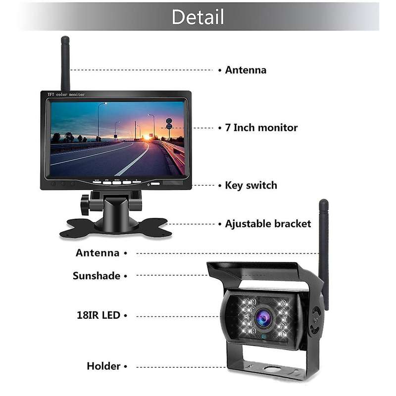 7Inch Monitor Wireless Rear View Backup Camera Night Vision System for Car RV Truck Bus