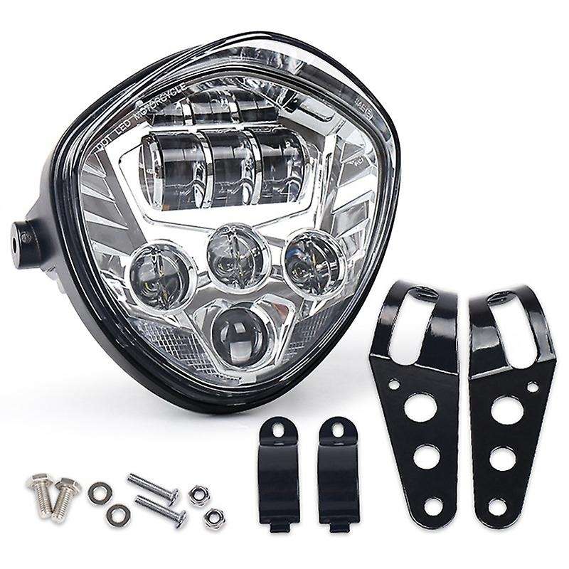 7Inch Motorcycle Headlight with Bracket Clamp Red Background White DRL Hi/Low Beam for Cafe