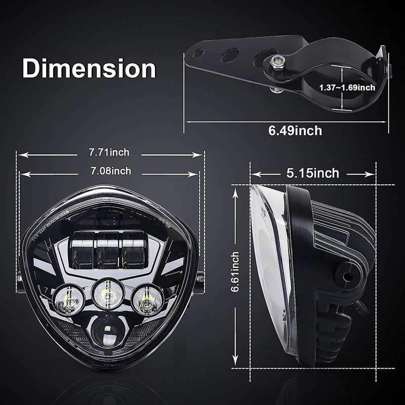 7Inch Motorcycle Headlight with Bracket Clamp Red Background White DRL Hi/Low Beam for Cafe