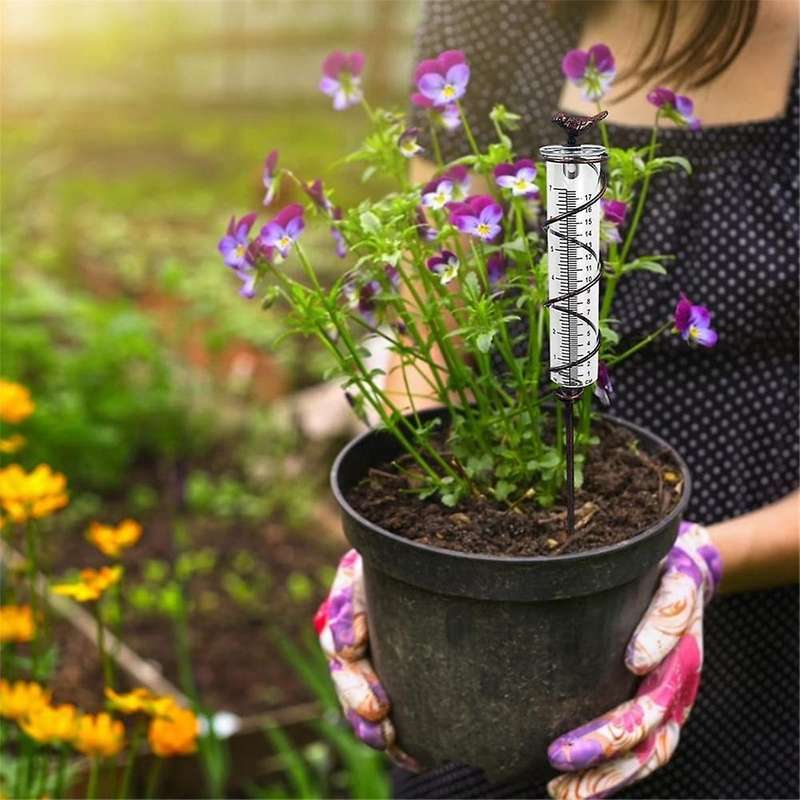 7L Capacity Glass Spiral Rain Gauge,Cast Iron Bird Hanging Rain Gauge,Garden Rain Water Meter Measur