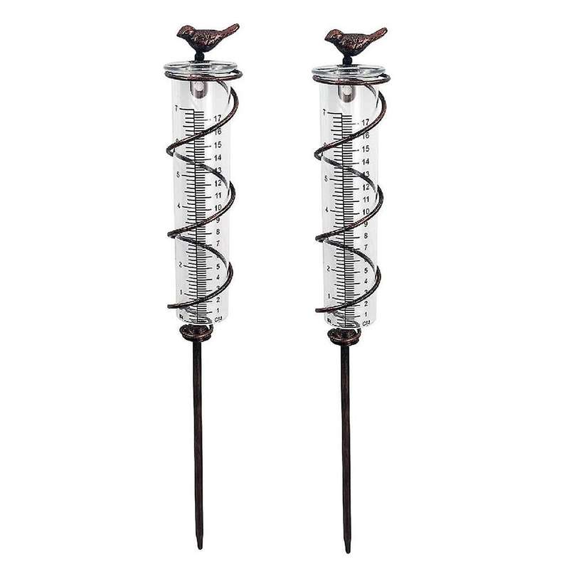7L Capacity Glass Spiral Rain Gauge,Cast Iron Bird Hanging Rain Gauge,Garden Rain Water Meter Measur