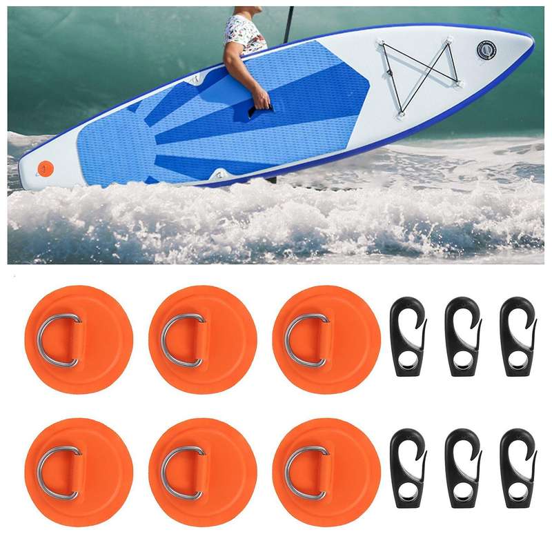 7Pack D-Ring Patch Kayak D Ring Pads & 20Ft Strong Elastic Bungee Shock Cord with Hooks Bungee Deck