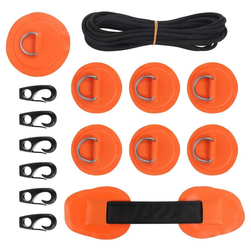 7Pack D-Ring Patch Kayak D Ring Pads & 20Ft Strong Elastic Bungee Shock Cord with Hooks Bungee Deck