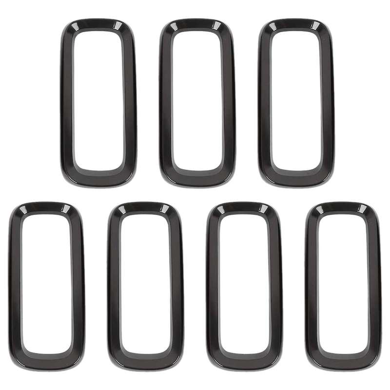 7Pcs Bright black without Mesh Front Grille Inserts Sticky Grill Cover Frame Trims Kit for 2015-2018