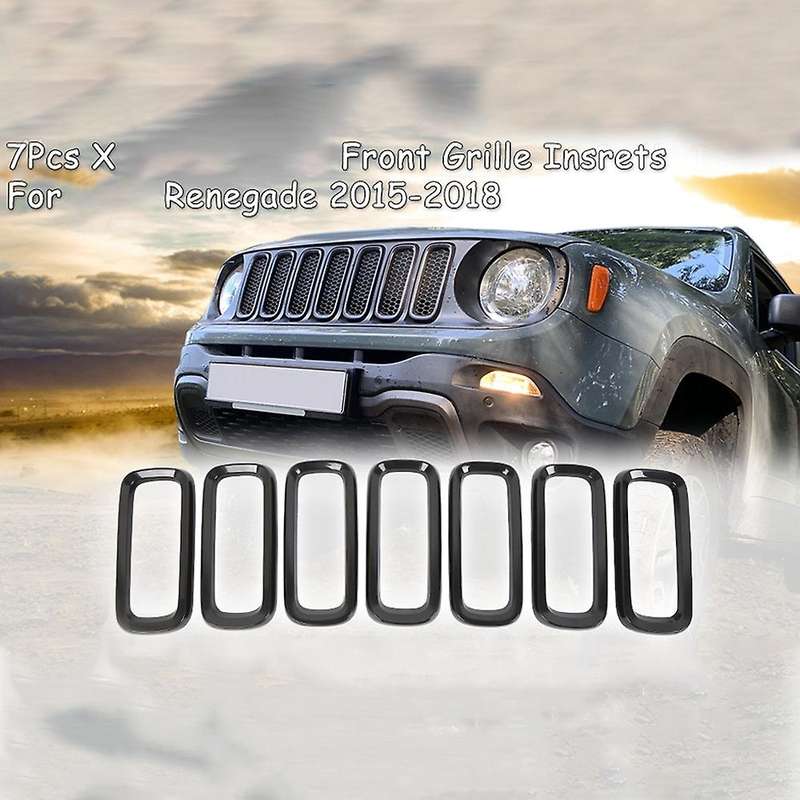 7Pcs Bright black without Mesh Front Grille Inserts Sticky Grill Cover Frame Trims Kit for 2015-2018
