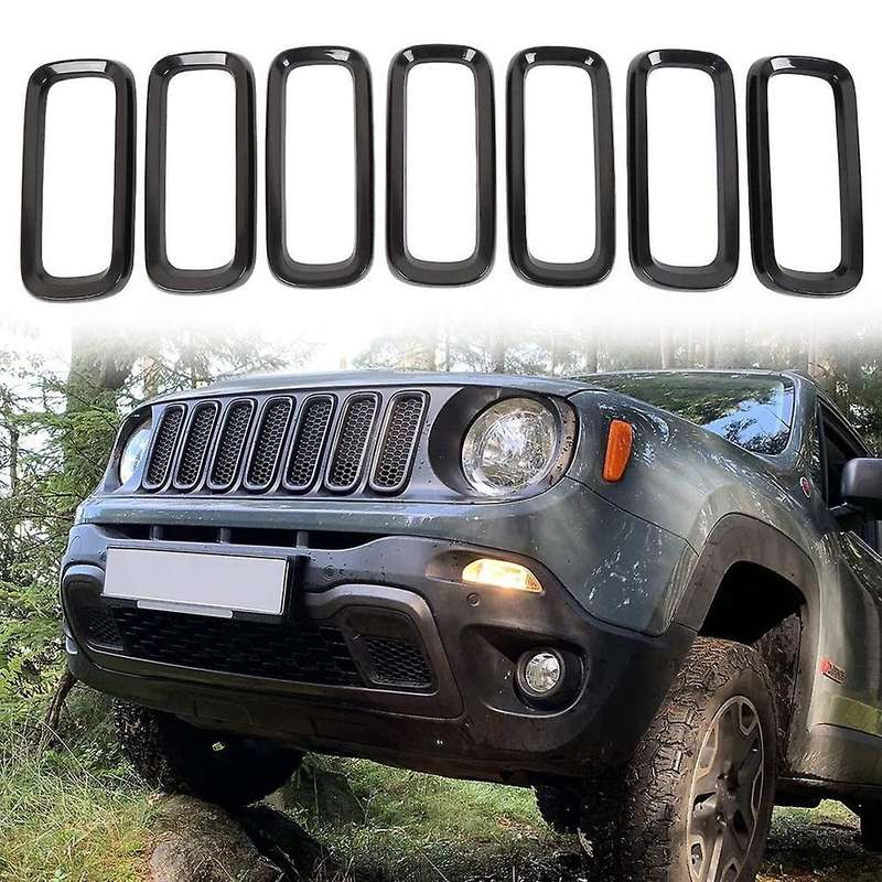 7Pcs Bright black without Mesh Front Grille Inserts Sticky Grill Cover Frame Trims Kit for 2015-2018