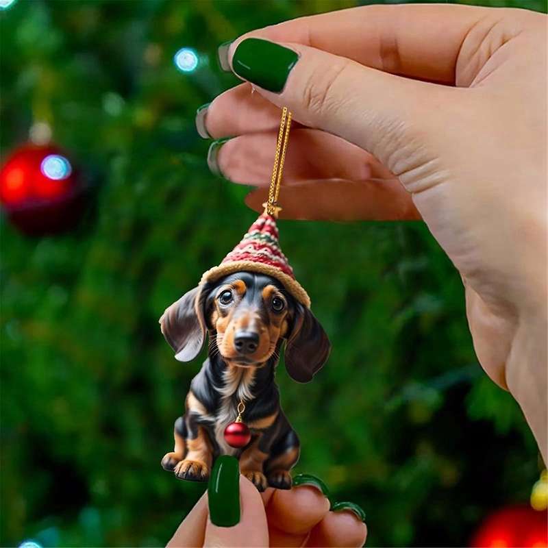 7PCS 3D Dog Pendant Decorative Hanging Ornaments for Tree Car Backpacks DIY Funny Dog Printing Acryl