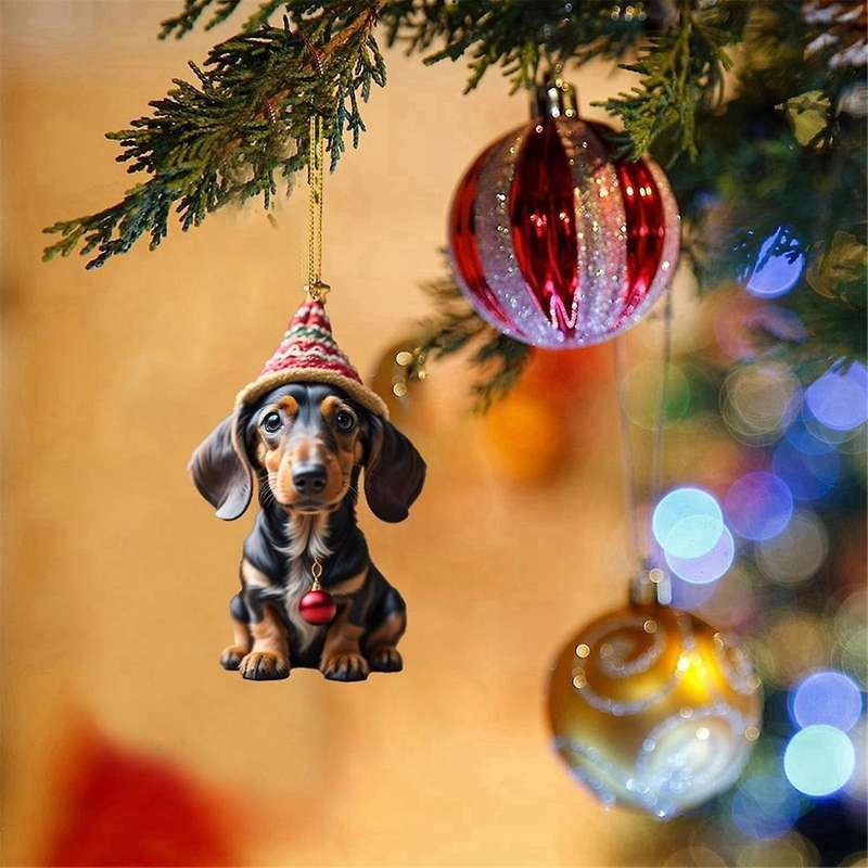7PCS 3D Dog Pendant Decorative Hanging Ornaments for Tree Car Backpacks DIY Funny Dog Printing Acryl