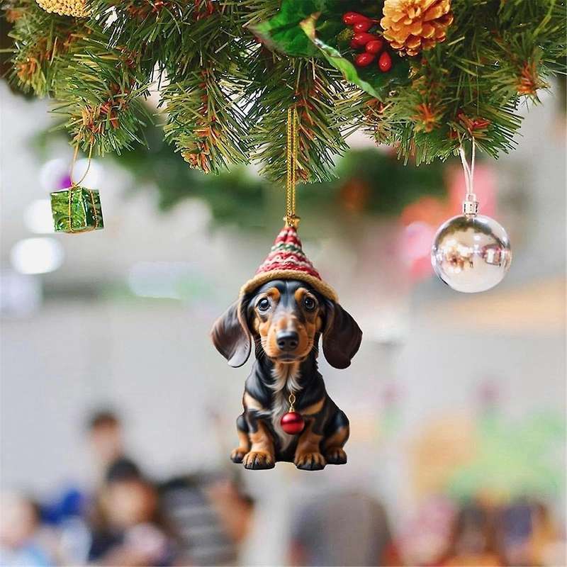 7PCS 3D Dog Pendant Decorative Hanging Ornaments for Tree Car Backpacks DIY Funny Dog Printing Acryl