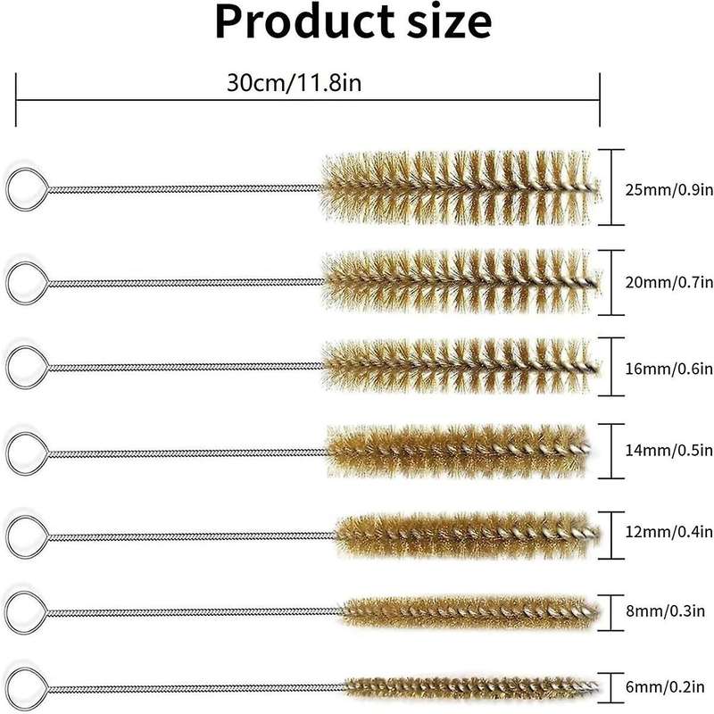 7Pcs Brass Wire Tube Brushes Bottle Brush Set,Wire Brushes for Cleaning,Wire Pipe Cleaner Bore Brush