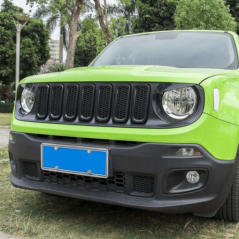 7Pcs Bright black with Mesh Front Grille Inserts Sticky Grill Cover Frame Trims Kit for 2015-2018