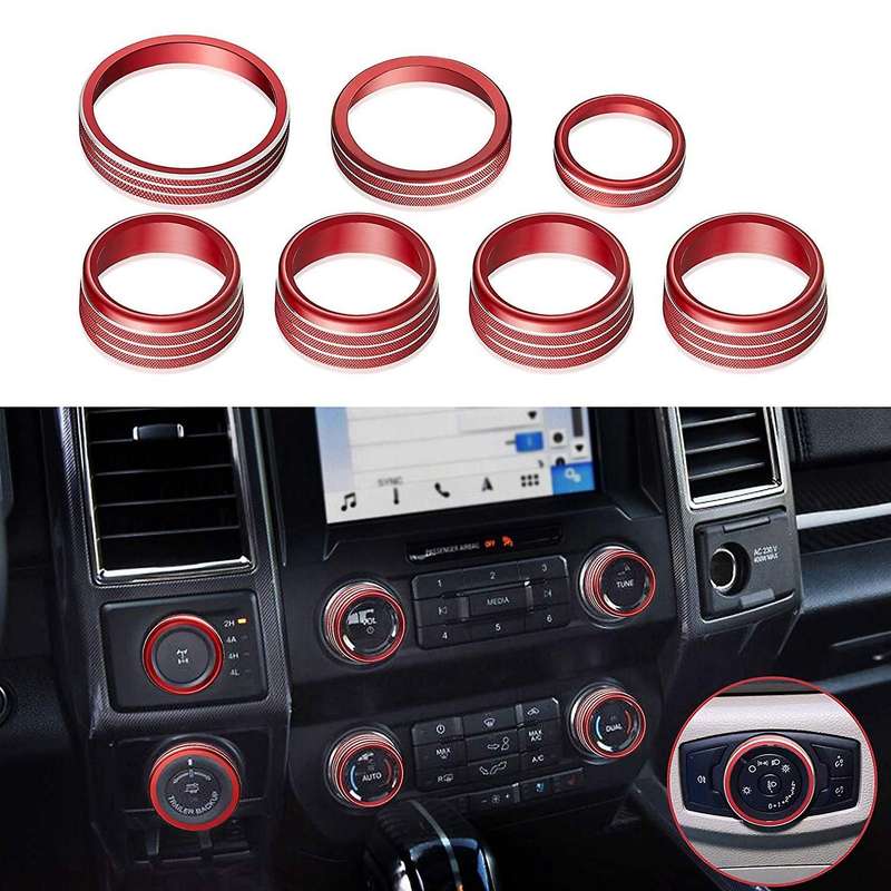 7PCS Car Air Conditioner Volume Knob Ring 4WD Trailer Headlight Switch Button Cover for 2016-2020,Re