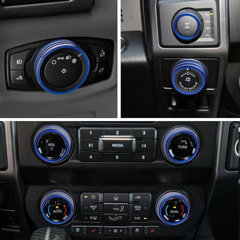 7PCS Car Air Conditioner Volume Knob Ring 4WD Trailer Headlight Switch Button Cover for 2016-2020,Bl